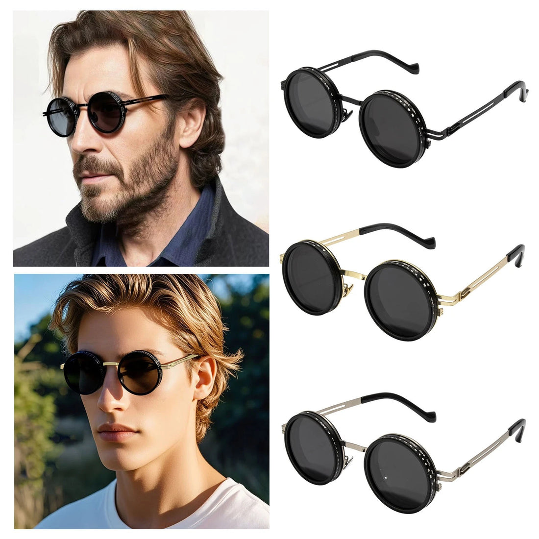 9 Gear Adjustable Tint Round Polarized Sunglasses
